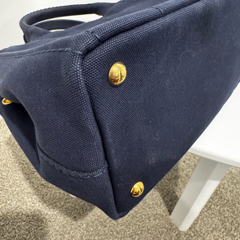Prada Dark Blue Canapa Tote 2-Way with White Logo - Picture 6 of 10